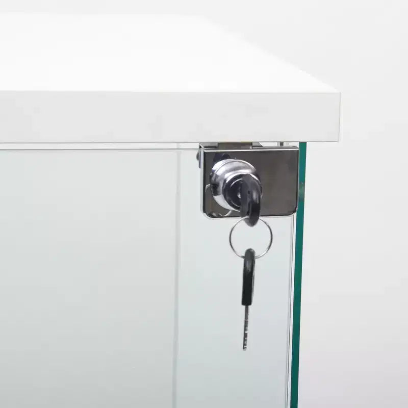 MAYEERTY Vetrina in Vetro con 4 Ripiani e Anta, Espositore a Colonna 164,3x42,4x36,3 cm per Soggiorno Camera da Letto Ufficio, Bianco