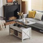 Extensible Lift Artificial Board Black, Gray, and White Color-Blocking Coffee Table