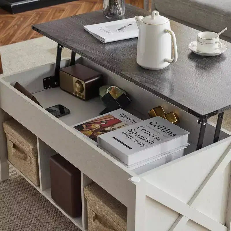 Extensible Lift Artificial Board Black, Gray, and White Color-Blocking Coffee Table