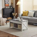 Extensible Lift Artificial Board Black, Gray, and White Color-Blocking Coffee Table
