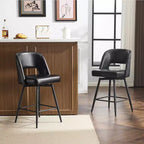 Karl Home Set Of 2 Brown PU Leather Bar Stools With Hollow Backrest, Iron Legs, Swivel
