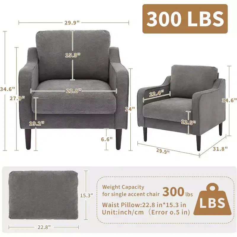 Poltrona d'accento Mid-Century Modern con schienale alto, poltrona imbottita in lino per soggiorno, camera da letto o studio, sedia da lettura compatta e confortevole
