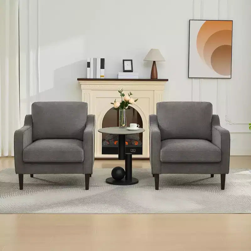 Poltrona d'accento Mid-Century Modern con schienale alto, poltrona imbottita in lino per soggiorno, camera da letto o studio, sedia da lettura compatta e confortevole
