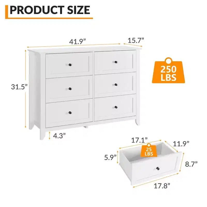 6-Drawer Dresser TV Stand for 48 TVs, Modern Wood Chest for Bedroom, Living Room & Hallway