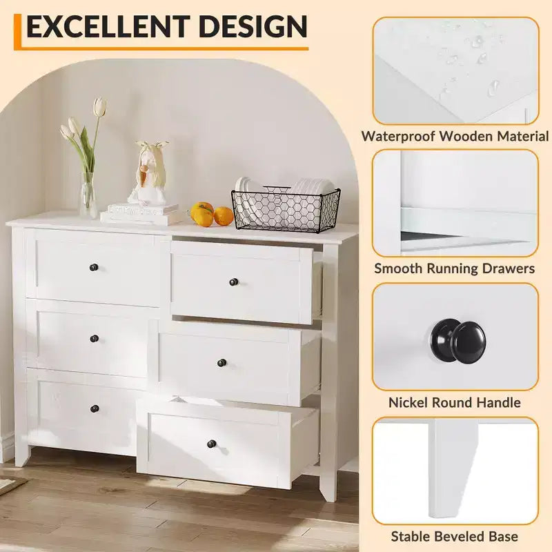 6-Drawer Dresser TV Stand for 48 TVs, Modern Wood Chest for Bedroom, Living Room & Hallway
