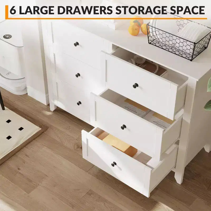 6-Drawer Dresser TV Stand for 48 TVs, Modern Wood Chest for Bedroom, Living Room & Hallway