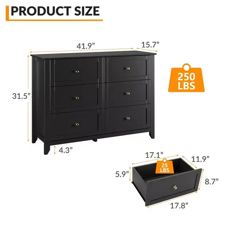 6-Drawer Dresser TV Stand for 48 TVs, Modern Wood Chest for Bedroom, Living Room & Hallway