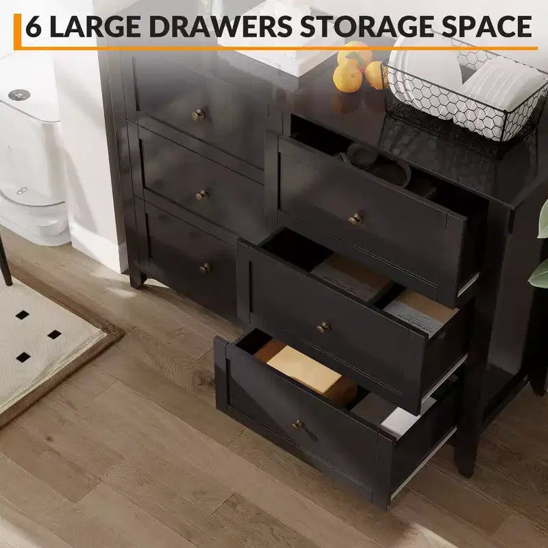 6-Drawer Dresser TV Stand for 48 TVs, Modern Wood Chest for Bedroom, Living Room & Hallway