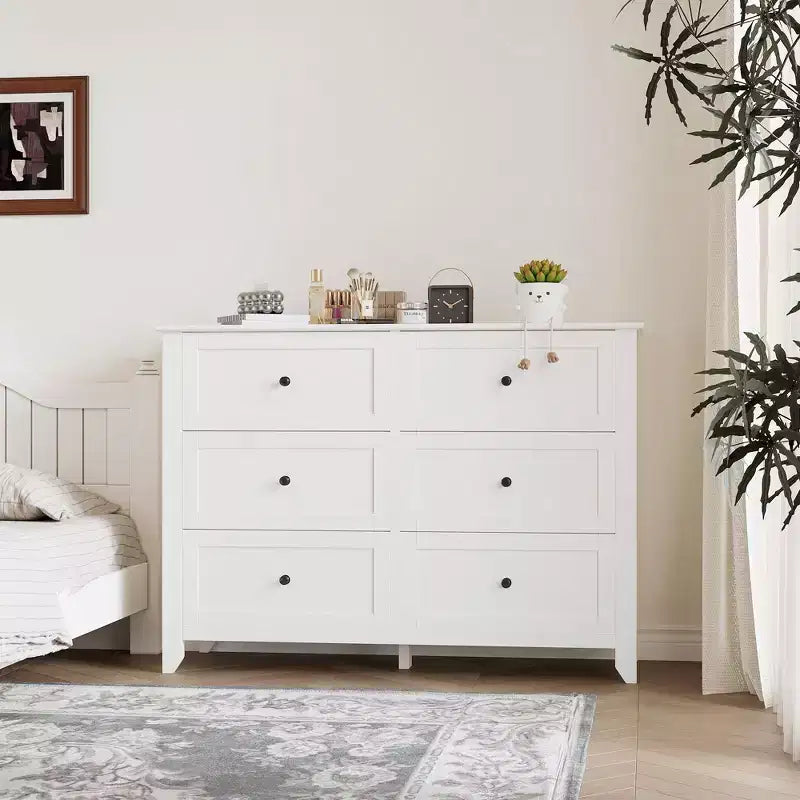 Cassettiera a 6 cassetti con supporto TV per televisori fino a 48", mobile contenitore moderno in legno per camera da letto, soggiorno e corridoio