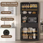 Tall Pantry Cabinet with Microwave Shelf & Drawer, 70 Kitchen Hutch Storage Cabinet with Doors, Fluted Freestanding Cupboard, for Dining Room