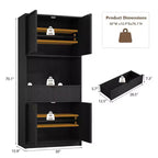 Tall Pantry Cabinet with Microwave Shelf & Drawer, 70 Kitchen Hutch Storage Cabinet with Doors, Fluted Freestanding Cupboard, for Dining Room