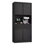 Tall Pantry Cabinet with Microwave Shelf & Drawer, 70 Kitchen Hutch Storage Cabinet with Doors, Fluted Freestanding Cupboard, for Dining Room