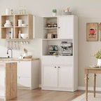 Tall Pantry Cabinet with Microwave Shelf & Drawer, 70 Kitchen Hutch Storage Cabinet with Doors, Fluted Freestanding Cupboard, for Dining Room