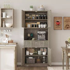 Tall Pantry Cabinet with Microwave Shelf & Drawer, 70 Kitchen Hutch Storage Cabinet with Doors, Fluted Freestanding Cupboard, for Dining Room