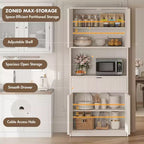Tall Pantry Cabinet with Microwave Shelf & Drawer, 70 Kitchen Hutch Storage Cabinet with Doors, Fluted Freestanding Cupboard, for Dining Room