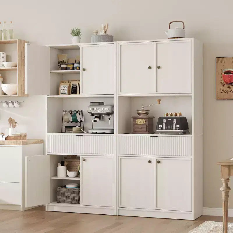 Tall Pantry Cabinet with Microwave Shelf & Drawer, 70 Kitchen Hutch Storage Cabinet with Doors, Fluted Freestanding Cupboard, for Dining Room