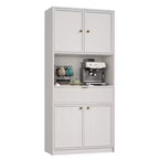 Tall Pantry Cabinet with Microwave Shelf & Drawer, 70 Kitchen Hutch Storage Cabinet with Doors, Fluted Freestanding Cupboard, for Dining Room