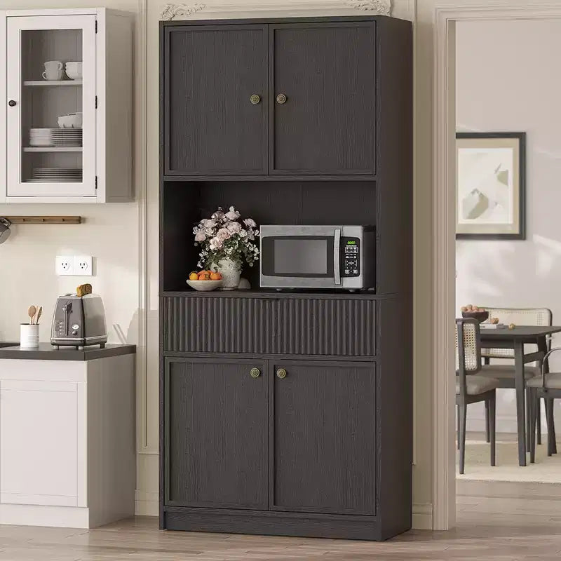Armadio dispensa alto con ripiano e cassetto per microonde, credenza da cucina da 70 pollici con ante, credenza autoportante scanalata, per sala da pranzo
