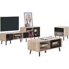 Kings Brand Furniture Nathan 3-Piece Living Room Set with TV Stand, Coffee Table & End Table, Modern Storage & Organization, Oak/Black Finish