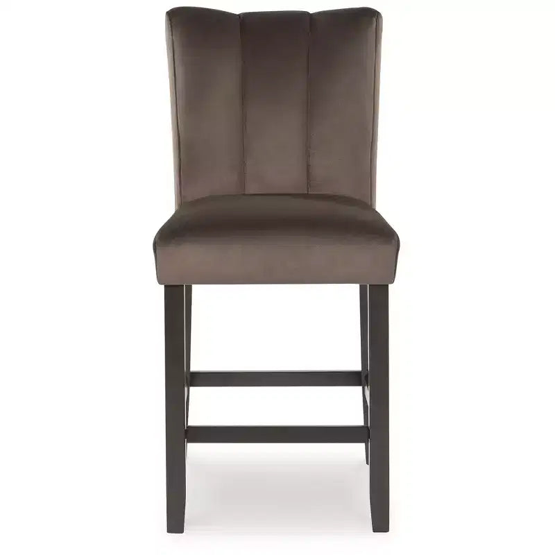 Signature Design by Ashley Zendalia Upholstered Counter Height Bar Stools - Set of 2, Mocha Brown Velvet with Channel Stitching