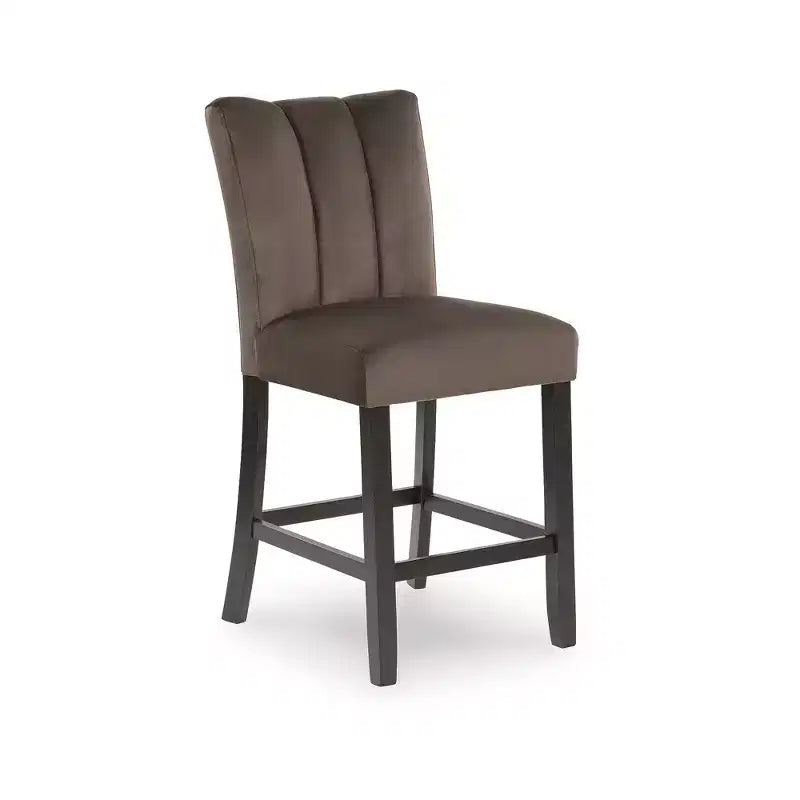 Signature Design by Ashley Zendalia Upholstered Counter Height Bar Stools - Set of 2, Mocha Brown Velvet with Channel Stitching