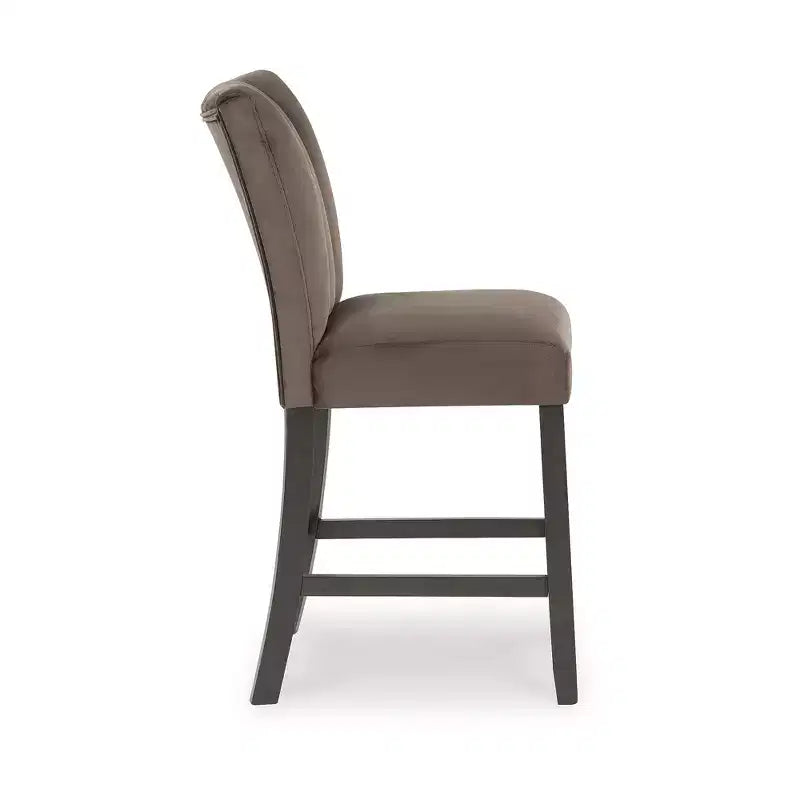 Signature Design by Ashley Zendalia Upholstered Counter Height Bar Stools - Set of 2, Mocha Brown Velvet with Channel Stitching