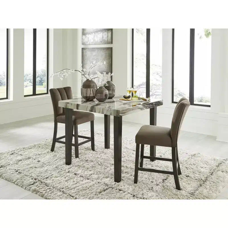 Signature Design by Ashley Zendalia Upholstered Counter Height Bar Stools - Set of 2, Mocha Brown Velvet with Channel Stitching