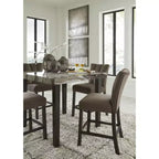 Signature Design by Ashley Zendalia Upholstered Counter Height Bar Stools - Set of 2, Mocha Brown Velvet with Channel Stitching