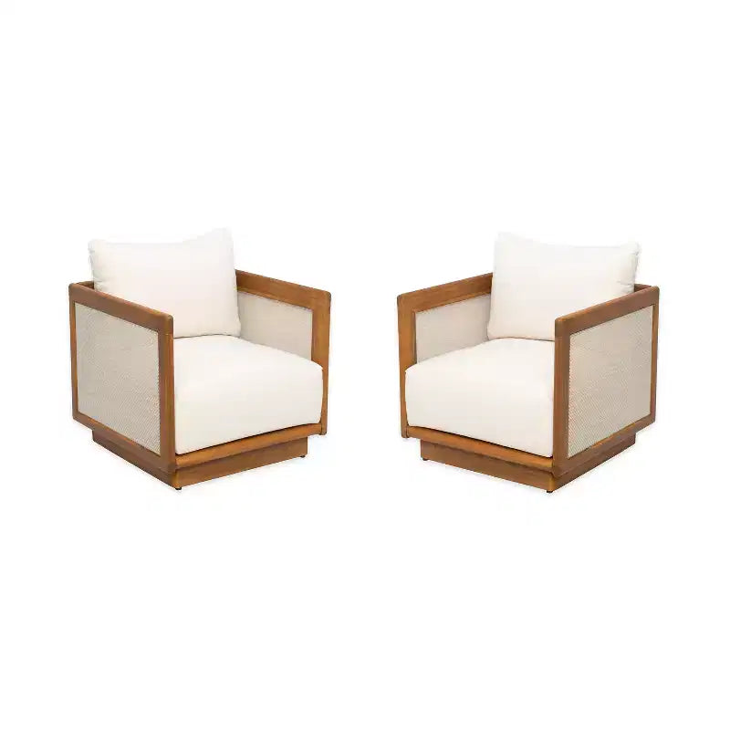Christopher Knight Home Grath Patio Mid-Century Modern Acacia Wood Textilene Club Chair with Thick Cushion