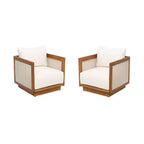 Christopher Knight Home Grath Patio Mid-Century Modern Acacia Wood Textilene Club Chair with Thick Cushion