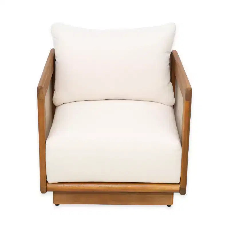 Christopher Knight Home Grath Patio Mid-Century Modern Acacia Wood Textilene Club Chair with Thick Cushion
