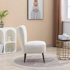 Moderna sedia di design senza braccioli in tessuto bouclé con imbottitura in schiuma e gambe in legno di caucciù – Sedia elegante e confortevole per salotto, ufficio e camera da letto