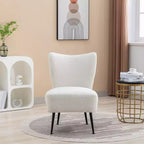 Moderna sedia di design senza braccioli in tessuto bouclé con imbottitura in schiuma e gambe in legno di caucciù – Sedia elegante e confortevole per salotto, ufficio e camera da letto
