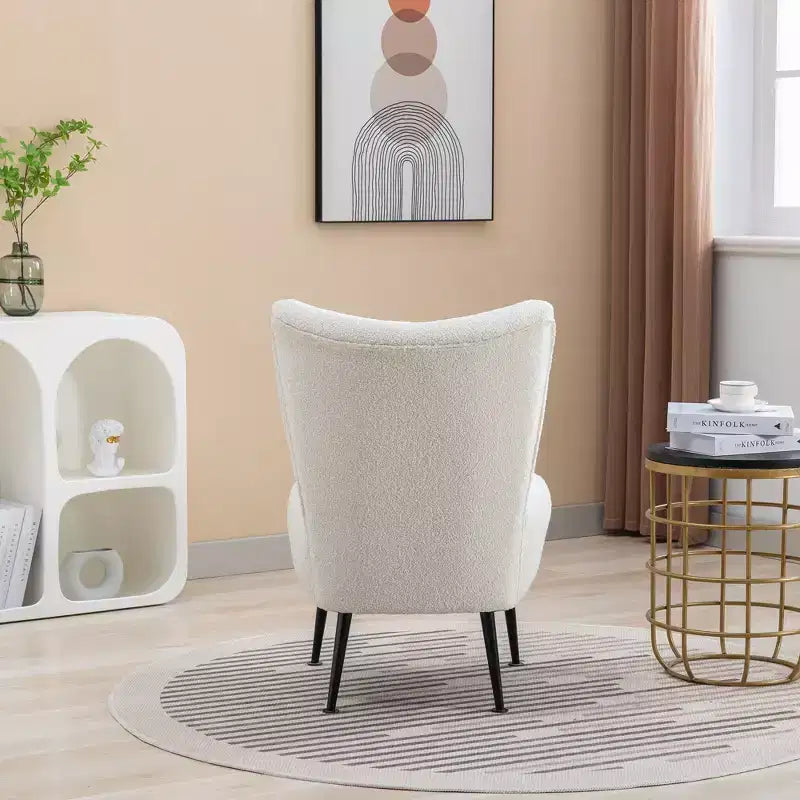 Moderna sedia di design senza braccioli in tessuto bouclé con imbottitura in schiuma e gambe in legno di caucciù – Sedia elegante e confortevole per salotto, ufficio e camera da letto