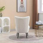 Moderna sedia di design senza braccioli in tessuto bouclé con imbottitura in schiuma e gambe in legno di caucciù – Sedia elegante e confortevole per salotto, ufficio e camera da letto