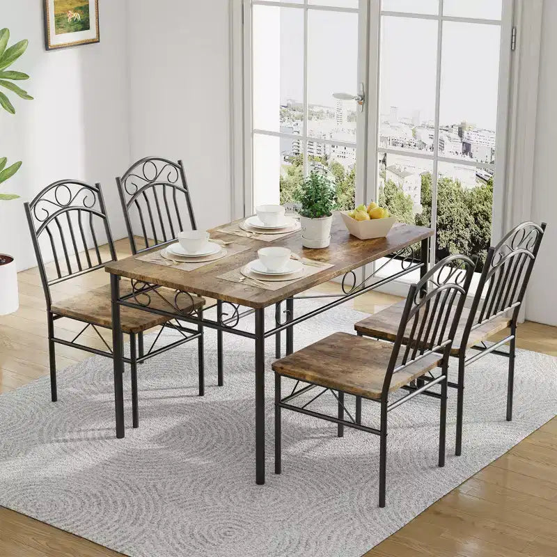 Dining Table Set of 4,Retro Industrial Dining Table & Chairs,Wood Table Chairs Set for Small Space,Breakfast Nook,1 Table + 4 Chairs (Rustic Brown)