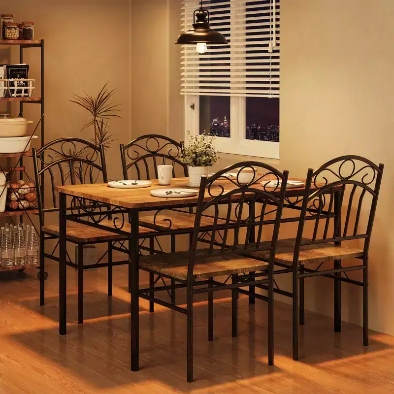 Dining Table Set of 4,Retro Industrial Dining Table & Chairs,Wood Table Chairs Set for Small Space,Breakfast Nook,1 Table + 4 Chairs (Rustic Brown)