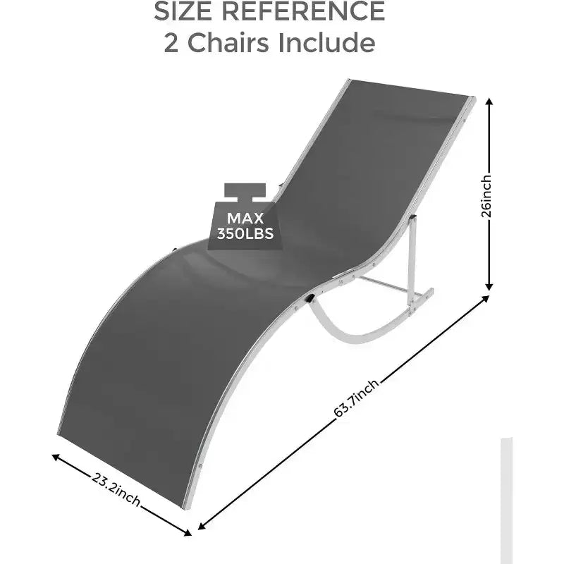 Acekool 2-Piece Aluminum Chaise Lounge Set - Textilene Poolside Chairs with Ergonomic Support