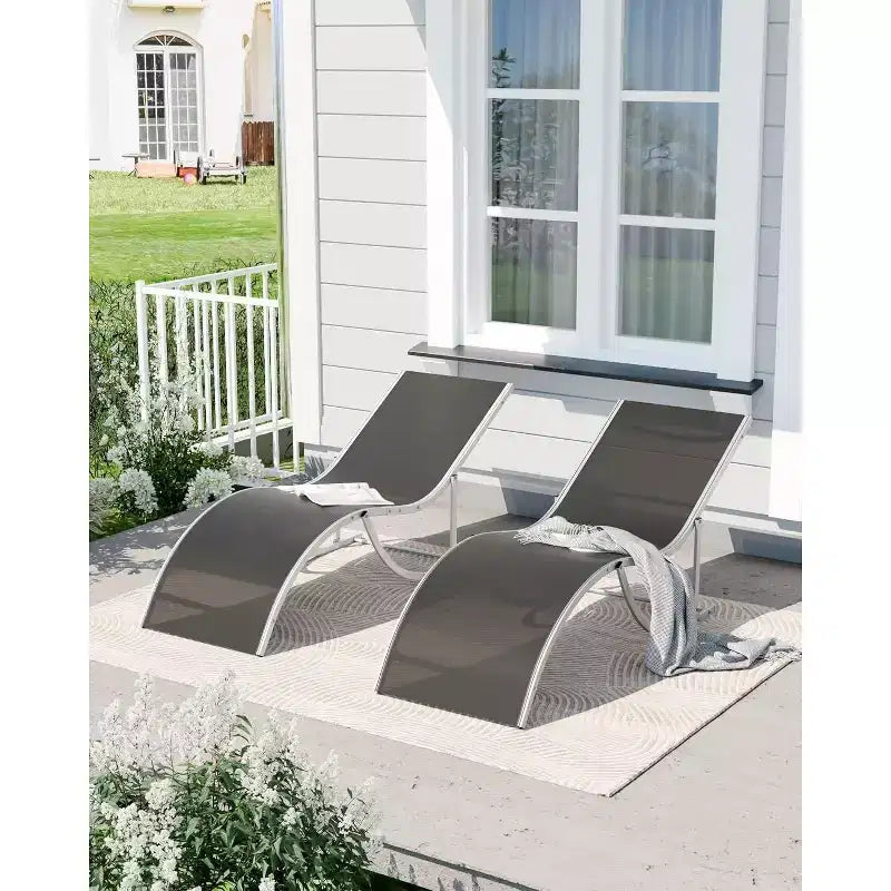 Acekool 2-Piece Aluminum Chaise Lounge Set - Textilene Poolside Chairs with Ergonomic Support