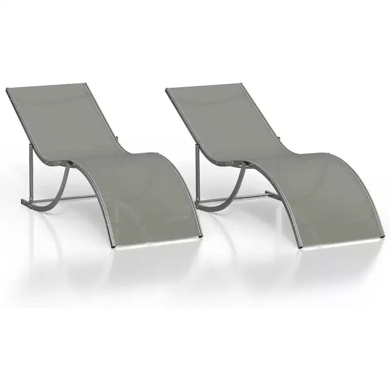Acekool 2-Piece Aluminum Chaise Lounge Set - Textilene Poolside Chairs with Ergonomic Support
