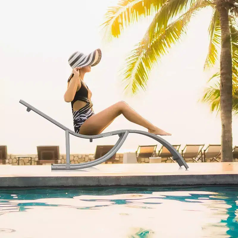 Acekool 2-Piece Aluminum Chaise Lounge Set - Textilene Poolside Chairs with Ergonomic Support