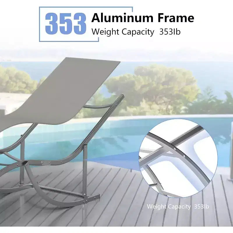 Acekool 2-Piece Aluminum Chaise Lounge Set - Textilene Poolside Chairs with Ergonomic Support