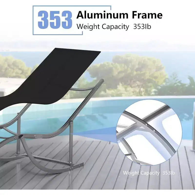 Acekool 2-Piece Aluminum Chaise Lounge Set - Textilene Poolside Chairs with Ergonomic Support
