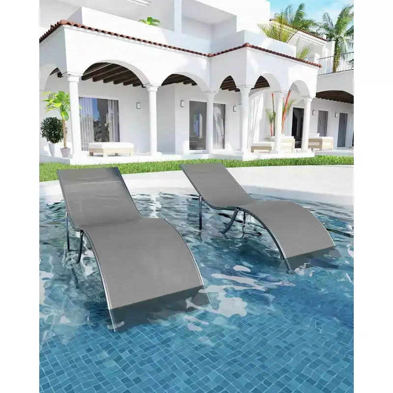 Acekool 2-Piece Aluminum Chaise Lounge Set - Textilene Poolside Chairs with Ergonomic Support
