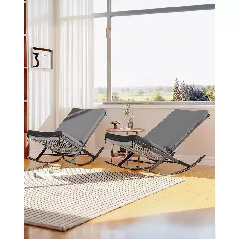 Acekool 2-Piece Rattan Rocking Chair Set - Outdoor Lounge Chairs with Cushions for Porch & Patio