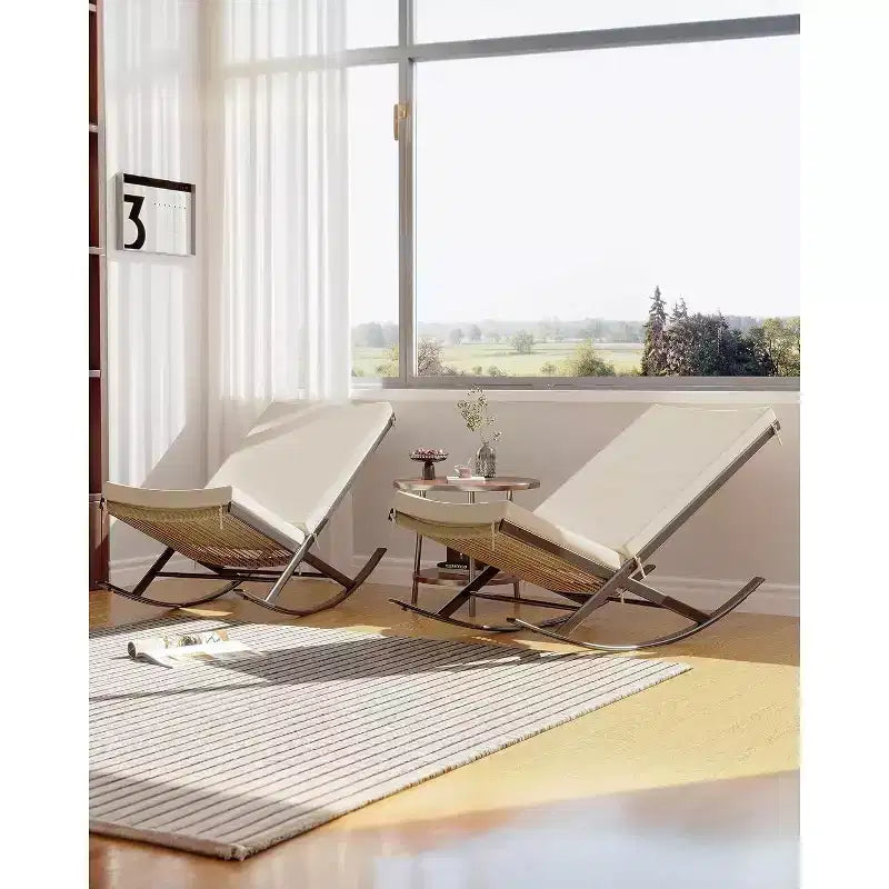 Acekool 2-Piece Rattan Rocking Chair Set - Outdoor Lounge Chairs with Cushions for Porch & Patio