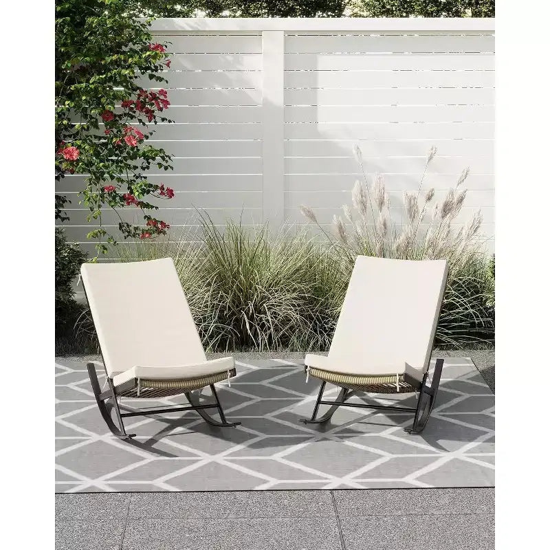 Acekool 2-Piece Rattan Rocking Chair Set - Outdoor Lounge Chairs with Cushions for Porch & Patio