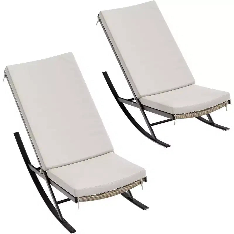 Acekool 2-Piece Rattan Rocking Chair Set - Outdoor Lounge Chairs with Cushions for Porch & Patio