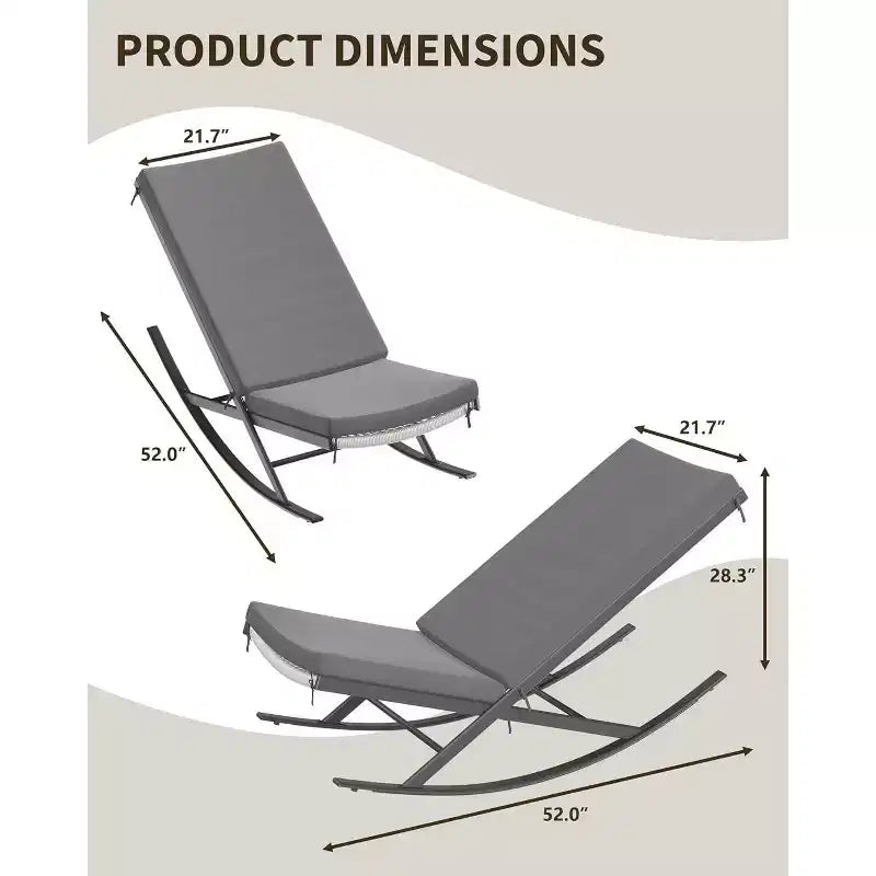 Acekool 2-Piece Rattan Rocking Chair Set - Outdoor Lounge Chairs with Cushions for Porch & Patio