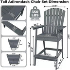 Acekool Bar Height Adirondack Chairs Set of 2 with Connecting Tray, Natural Wood Elevated Patio Chairs for Deck & Backyard